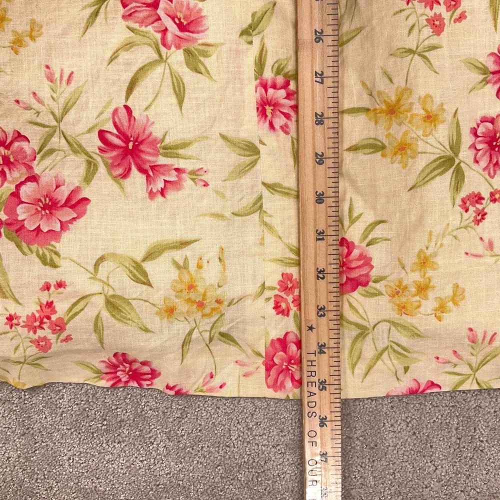 Susan Bristol‎ Skirt Women 12 Yellow Pink Floral Faux Wrap Linen Midi Summer